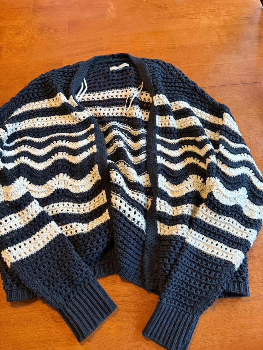 American Eagle Outfitters navy blue and white  Striped Crochet Cardigan - Picture 3 of 4